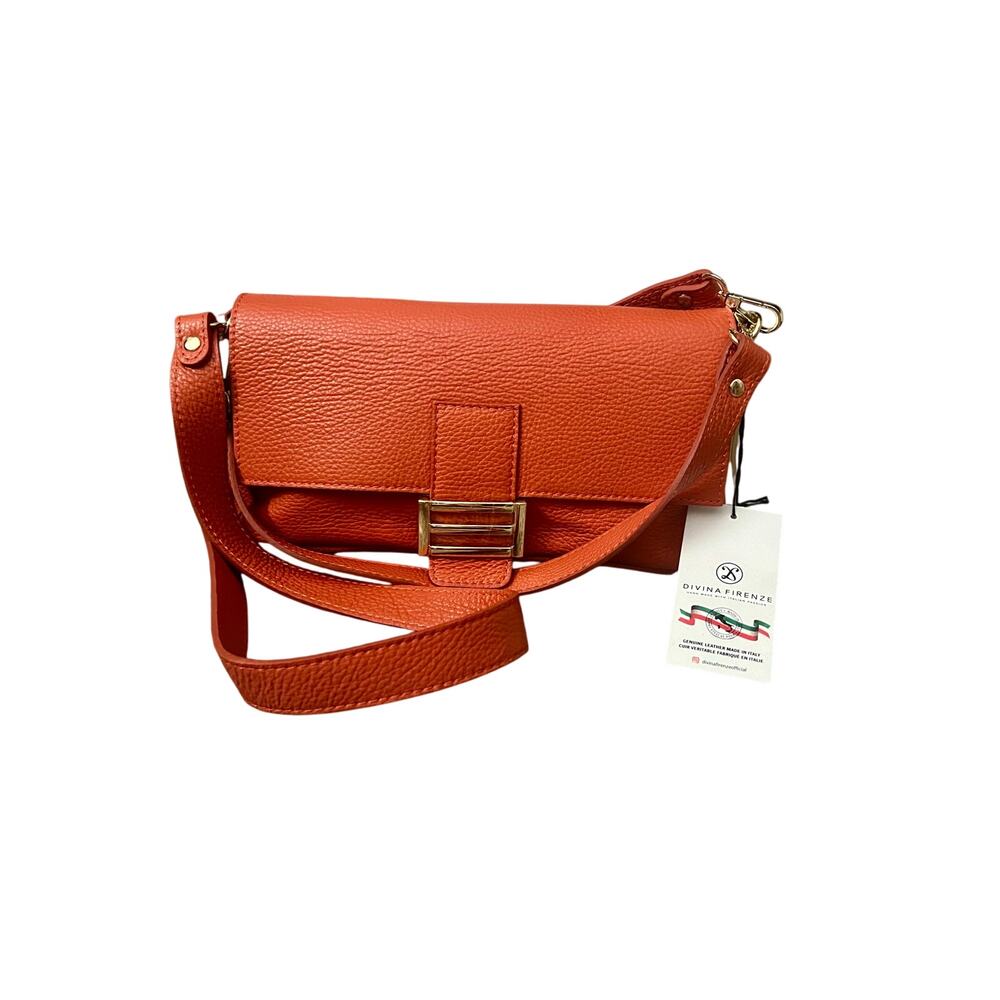 Divina Firenze Italian Leather Orange Crossbody Shoulder Flap NWT